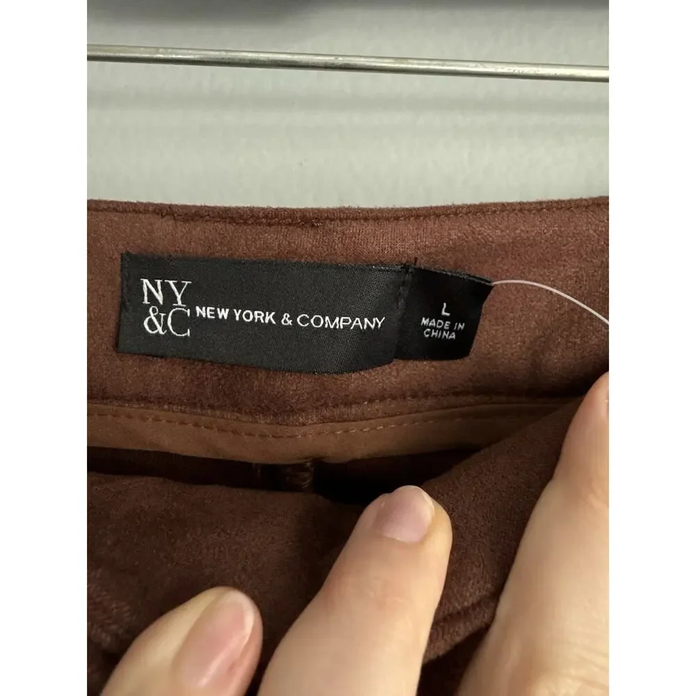 NY&C Faux Suede Wide Leg Pants Brown High Rise Palazzo Women Large NWT